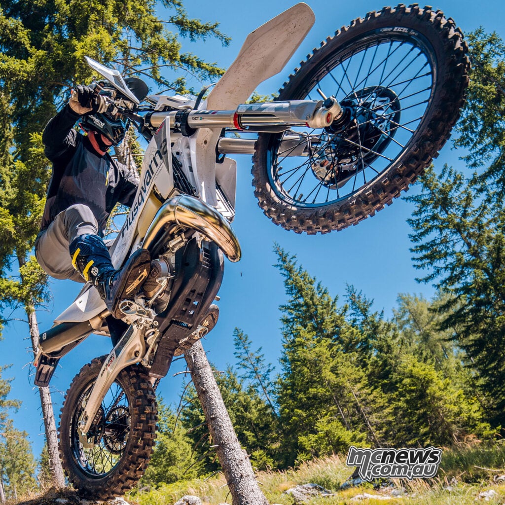 2027 Husqvarna TE 300 Pro rider tackling steep technical enduro terrain