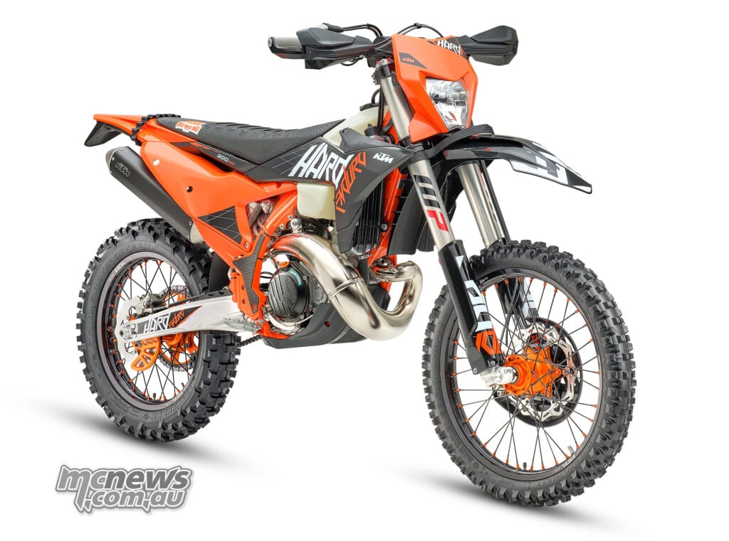 2027 KTM 300 EXC HARDENDURO in front three-quarter studio view on a white background.