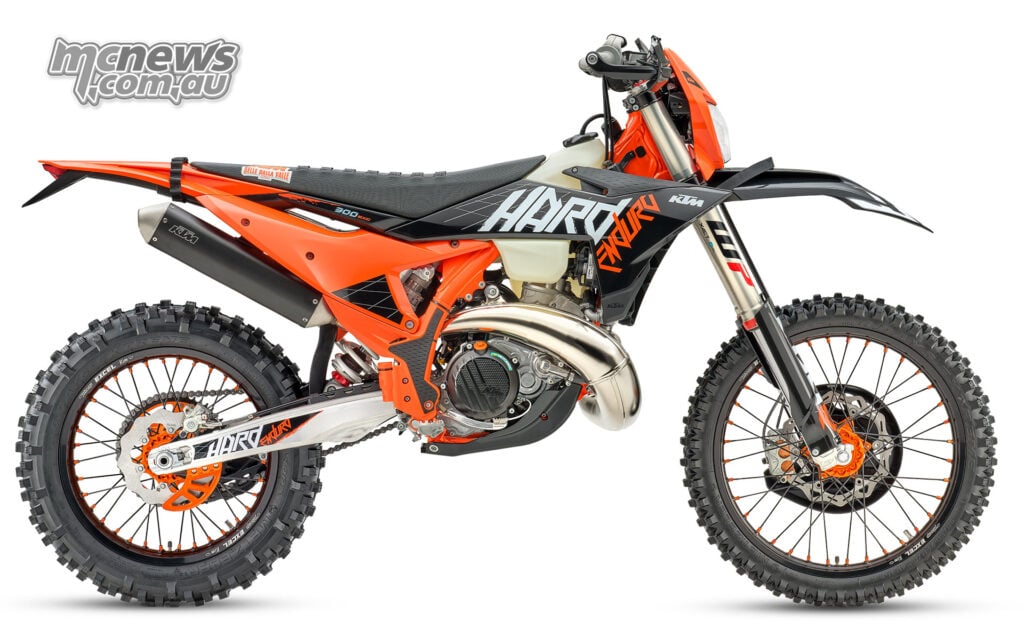 Right-side studio profile of the 2027 KTM 300 EXC HARDENDURO on a white background.