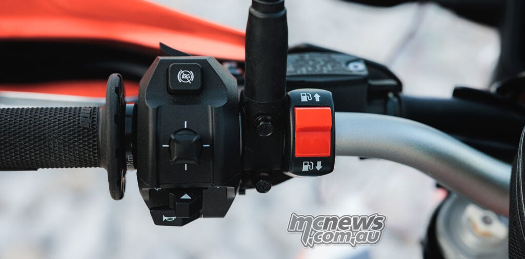 2027 KTM 690 Rally left handlebar switchgear with dedicated ABS button