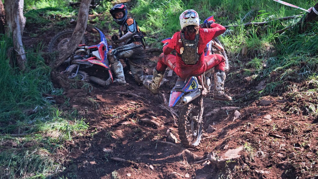 Ruben Chadwick climbs a steep rocky section during the 2026 Australian Hard Enduro Championship finale.