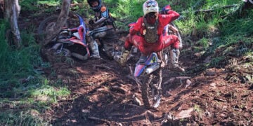 Ruben Chadwick climbs a steep rocky section during the 2026 Australian Hard Enduro Championship finale.
