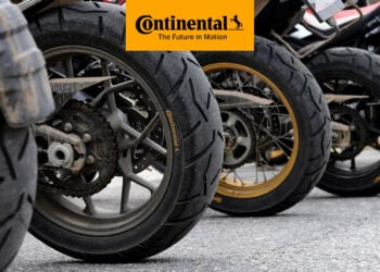 Rear wheels of adventure motorcycles fitted with Continental ContiTrailAttack 3 tyres, with the Continental logo above.
