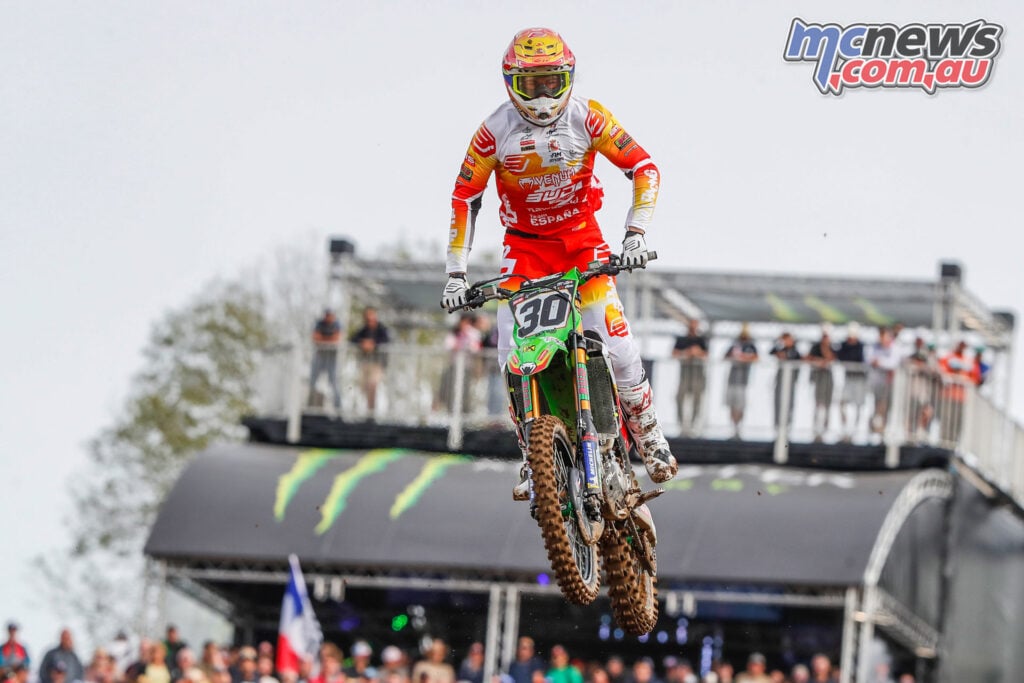 Francisco Garcia racing his Kawasaki for Spain at the 2026 Motocross of Nations