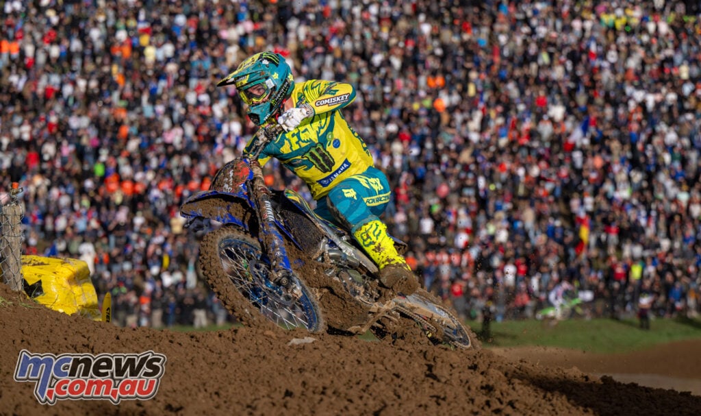Jed Beaton racing his Yamaha for Australia during the 2026 MXoN at Ernée