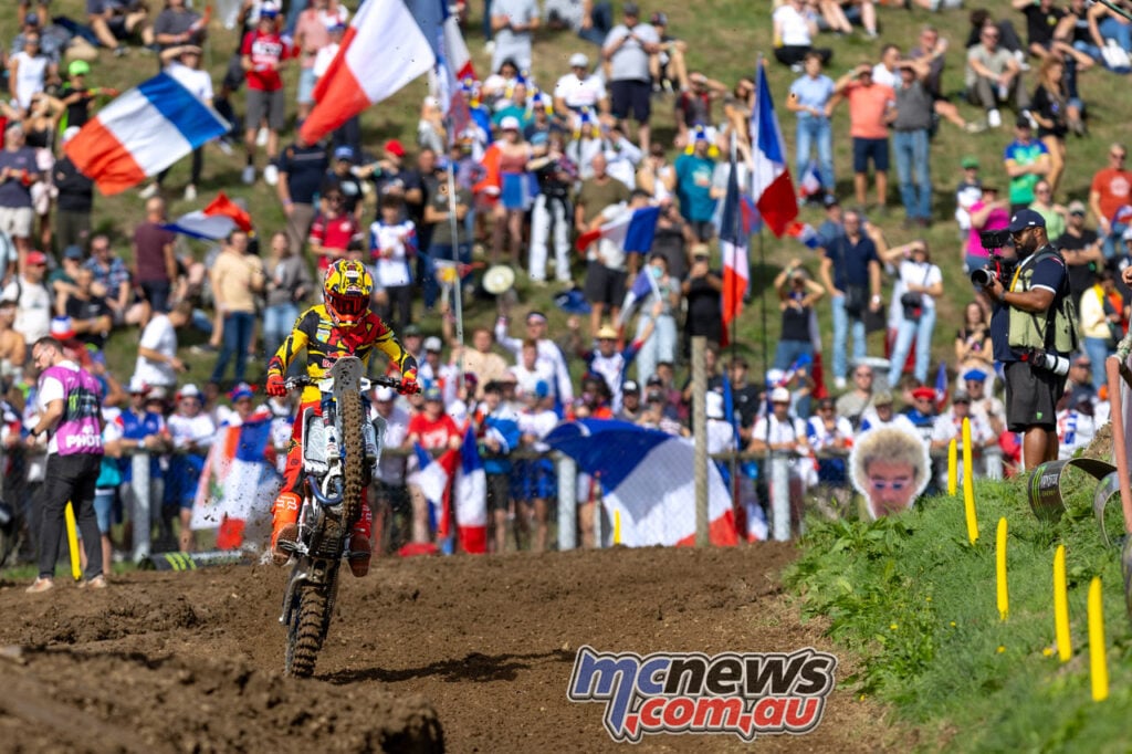 Liam Everts racing for Belgium in the deciding race of the 2026 MXoN