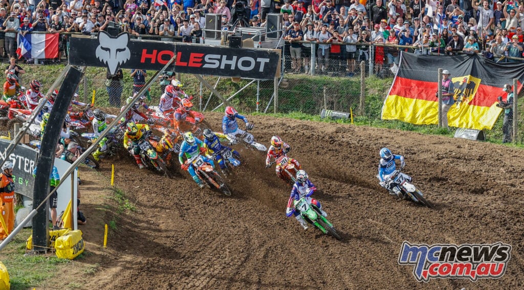 Romain Febvre racing his Kawasaki for France in Race Three of the 2026 MXoN