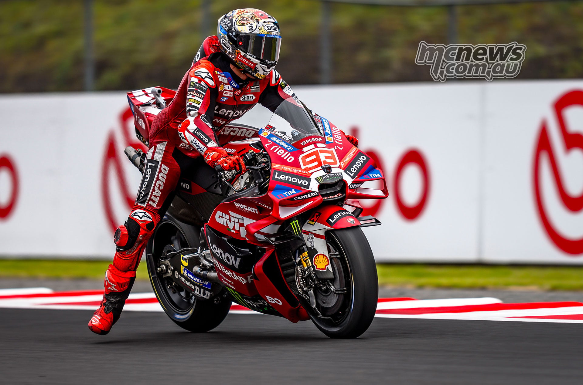 Marc Marquez leans the Ducati through a corner during the Japanese MotoGP at Motegi