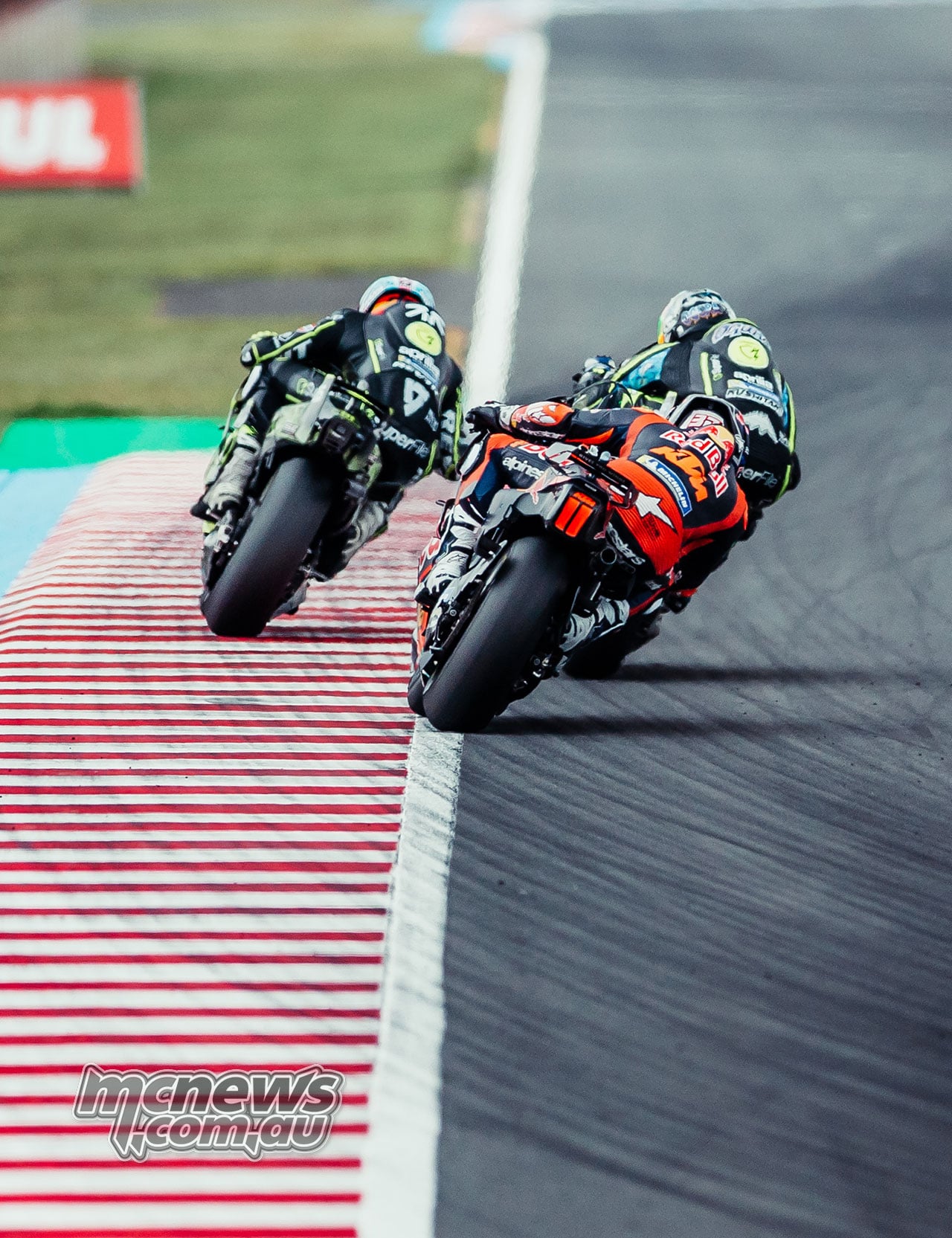 Raul Fernandez Ai Ogura and Pedro Acosta racing at Motegi viewed from behind