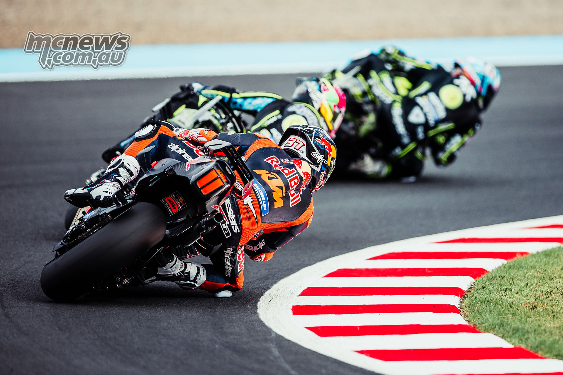 Raul Fernandez Ai Ogura and Pedro Acosta racing together from the rear at Motegi