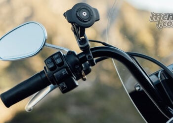 Quad Lock's new Handlebar Mount Pro Adjustable is particularly suited to motorcycles with high-rise handlebars and raked-out forks.