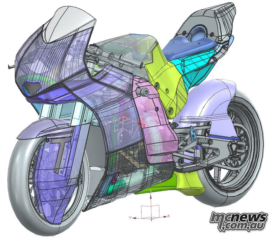 Transparent three-quarter CAD model of the Mono RR showing the internal duct, tank and engine arrangement.
