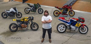 Line-up of five custom Honda CB750 Hornet motorcycles for Honda Customs 2026