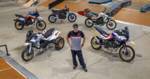 Line-up of five custom Honda XL750 Transalp motorcycles for Honda Customs 2026