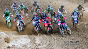 Cole Davies, Daxton Bennick, Max Vohland and Jo Shimoda lead a tightly packed group away at the second Columbus 250SMX start.
