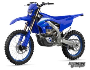 The 2027 Yamaha WR450F will be offered in Team Yamaha Blue, with Australian pricing and availability still to be announced. 2027 Yamaha WR450F three-quarter studio view from the left front