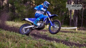 The 2027 Yamaha WR450F starts with contemporary YZ450F DNA but is retuned and reworked for the broader demands of enduro riding. 2027 Yamaha WR450F in action on a tight Australian enduro trail