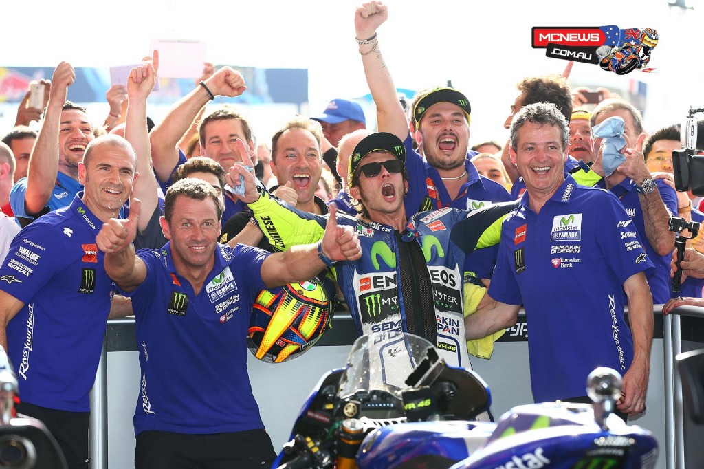 Valentino Rossi celebrates victory in Argentina MotoGP 2015